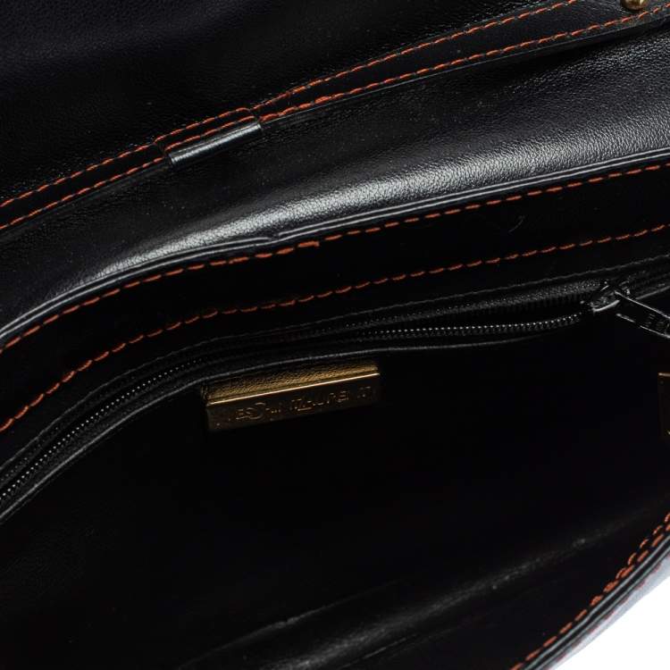 مملوكة مسبقًا Yves Saint Laurent Black/Brown Leather Vintage Logo Letters Shoulder Bag
