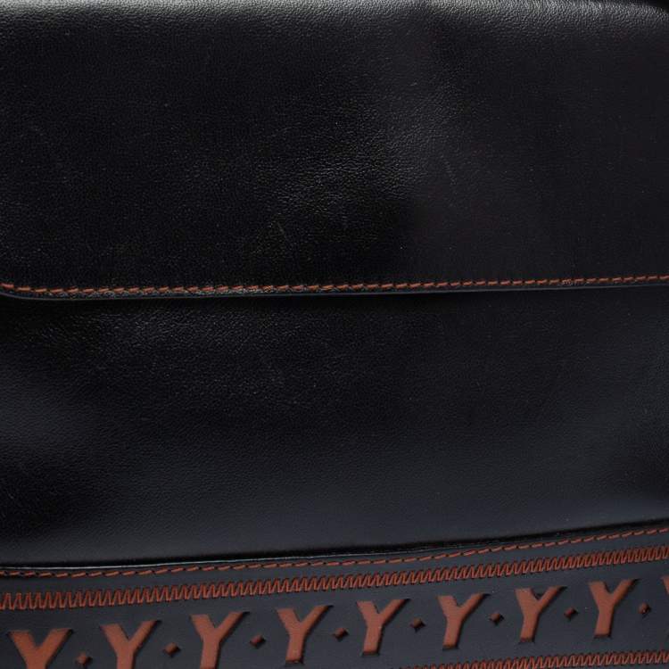 مملوكة مسبقًا Yves Saint Laurent Black/Brown Leather Vintage Logo Letters Shoulder Bag