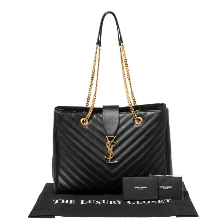 Pre Owned Saint Laurent Black Matelasse Leather Cassandre Shopper Tote