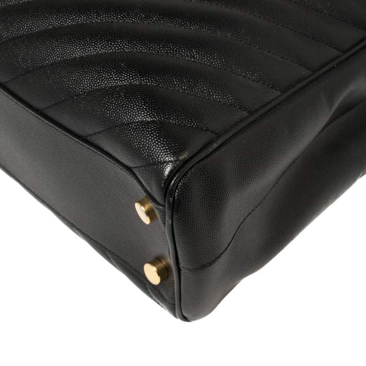 Pre Owned Saint Laurent Black Matelasse Leather Cassandre Shopper Tote