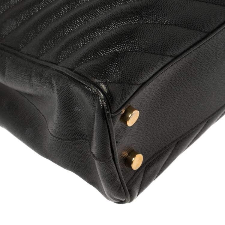 Pre Owned Saint Laurent Black Matelasse Leather Cassandre Shopper Tote