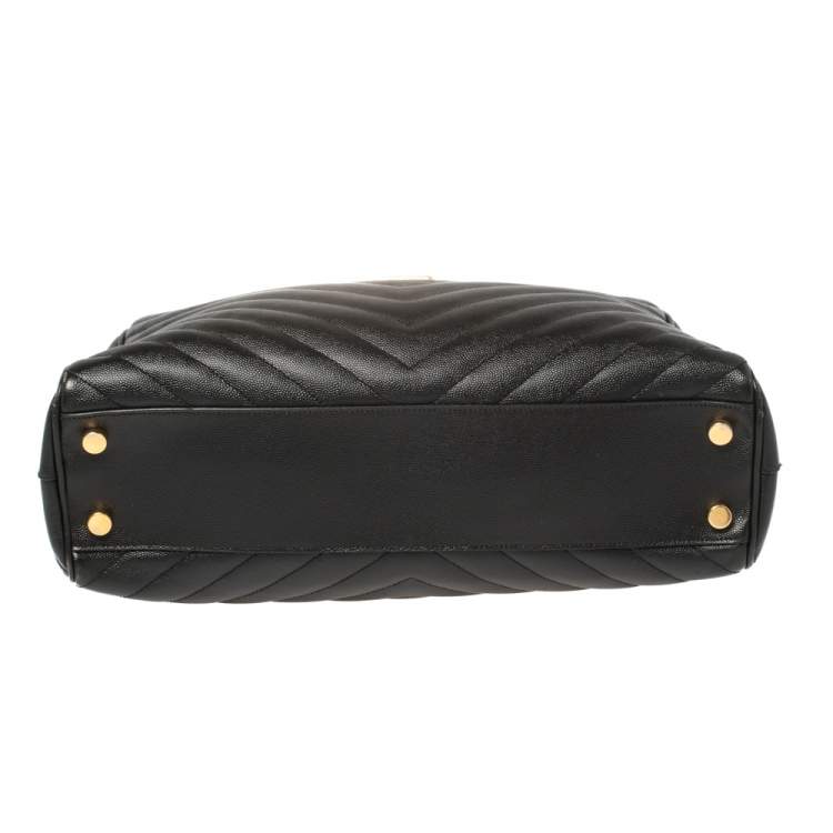 Pre Owned Saint Laurent Black Matelasse Leather Cassandre Shopper Tote