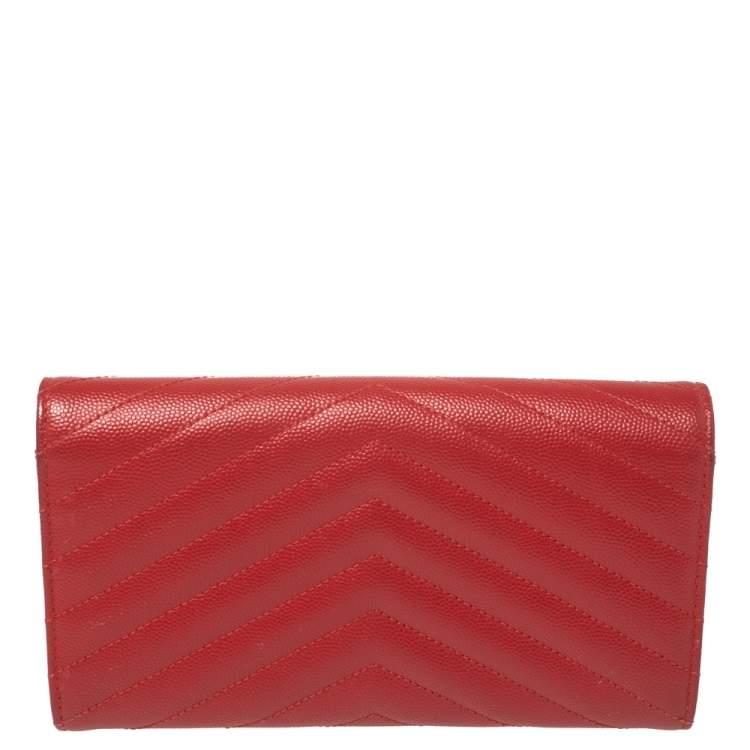 Pre Owned Saint Laurent Red Matelassé Leather Monogram Envelope Wallet