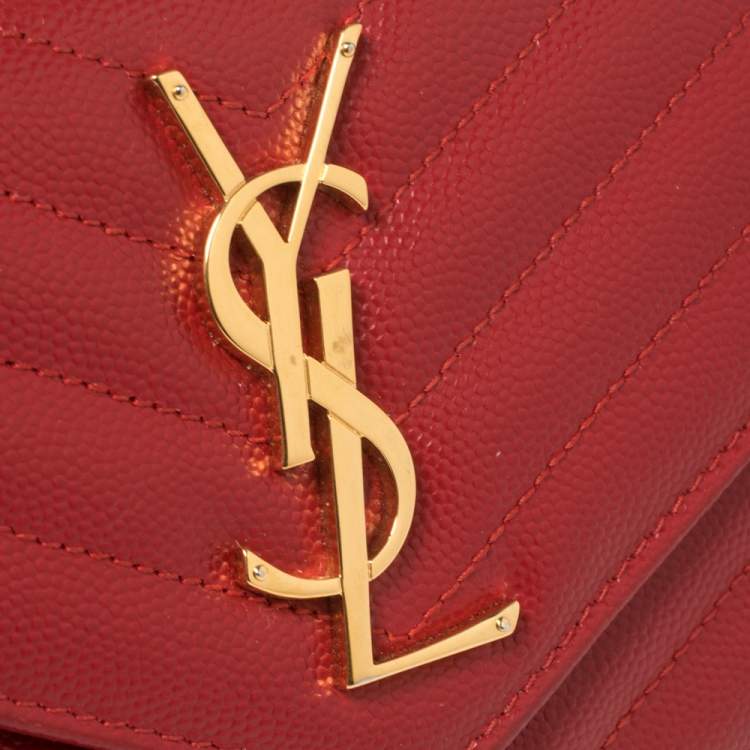 Pre Owned Saint Laurent Red Matelassé Leather Monogram Envelope Wallet