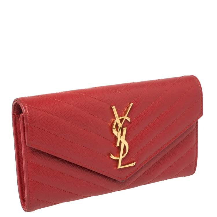 Pre Owned Saint Laurent Red Matelassé Leather Monogram Envelope Wallet