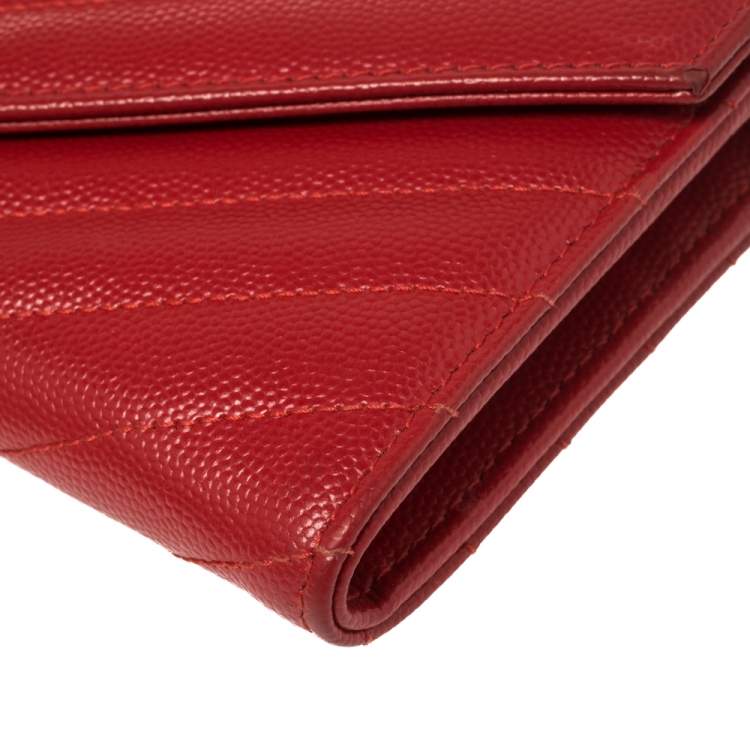 Pre Owned Saint Laurent Red Matelassé Leather Monogram Envelope Wallet