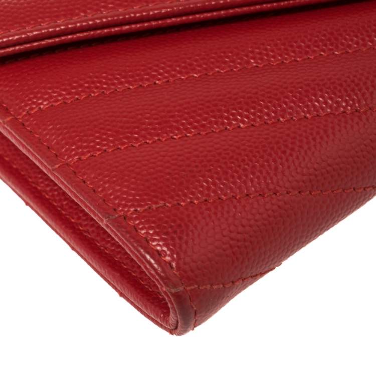 Pre Owned Saint Laurent Red Matelassé Leather Monogram Envelope Wallet