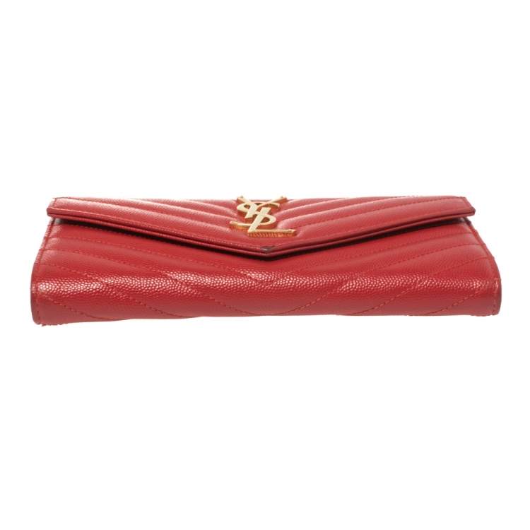 Pre Owned Saint Laurent Red Matelassé Leather Monogram Envelope Wallet