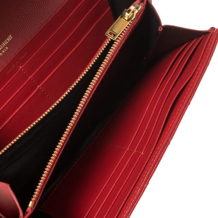 Pre Owned Saint Laurent Red Matelassé Leather Monogram Envelope Wallet