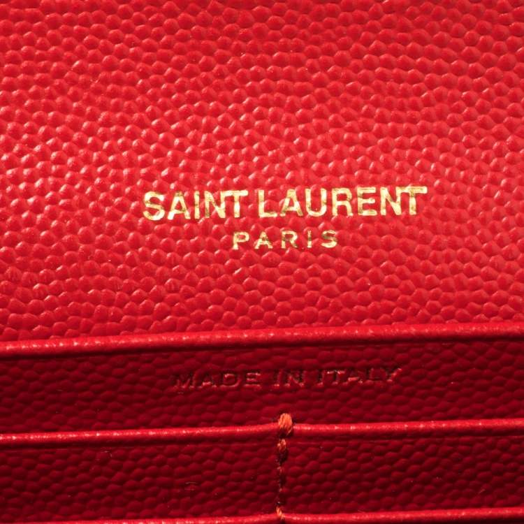 Pre Owned Saint Laurent Red Matelassé Leather Monogram Envelope Wallet