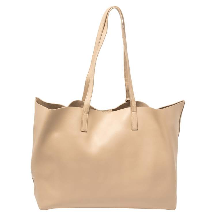 Pre Owned Saint Laurent Beige Leather E/W Shopper Tote