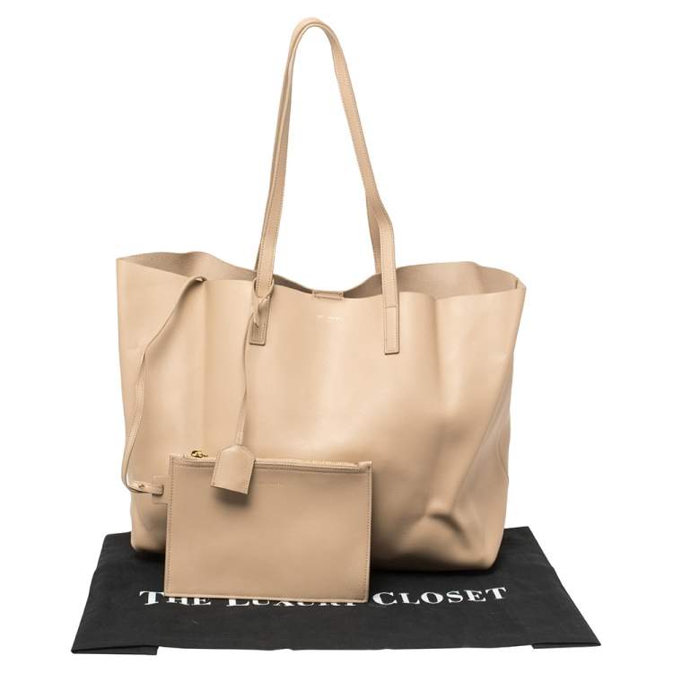 Pre Owned Saint Laurent Beige Leather E/W Shopper Tote