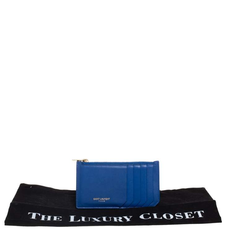 Pre Owned Saint Laurent Blue Leather Zip Card Holder