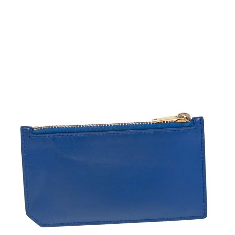 Pre Owned Saint Laurent Blue Leather Zip Card Holder