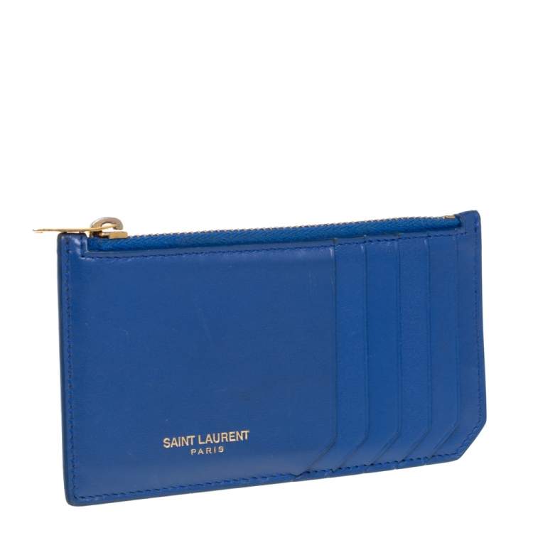 Pre Owned Saint Laurent Blue Leather Zip Card Holder