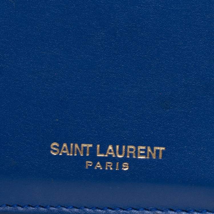 Pre Owned Saint Laurent Blue Leather Zip Card Holder