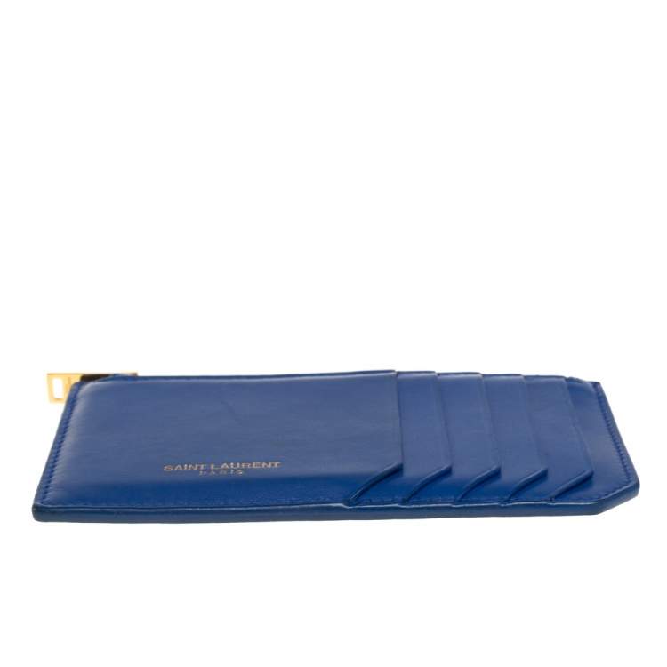 Pre Owned Saint Laurent Blue Leather Zip Card Holder