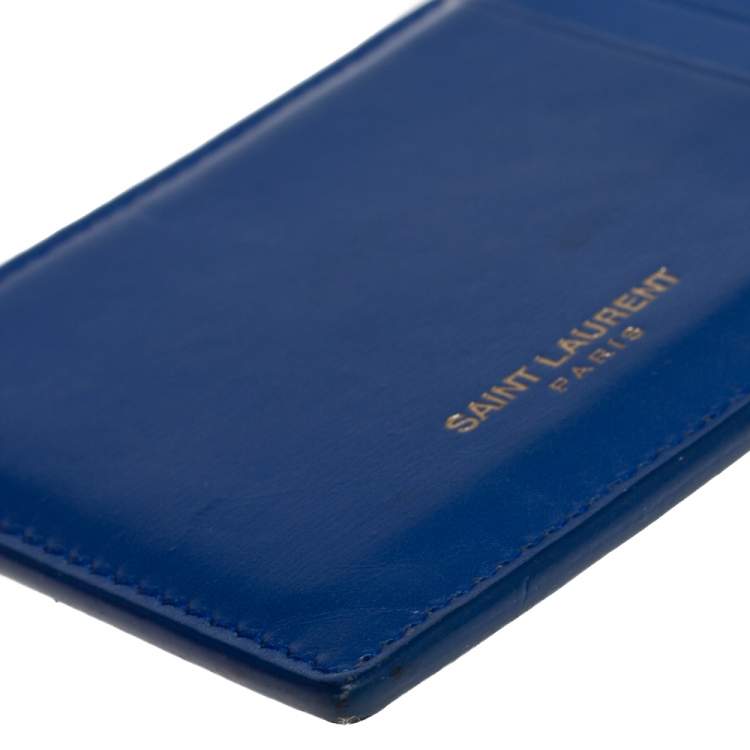 Pre Owned Saint Laurent Blue Leather Zip Card Holder