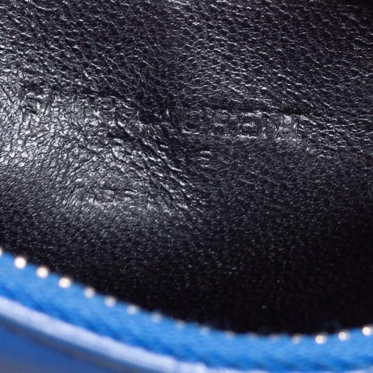 Pre Owned Saint Laurent Blue Leather Zip Card Holder