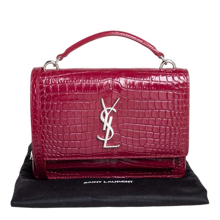 Pre Owned Saint Laurent Red Croc Leather Sunset Crossbody Bag