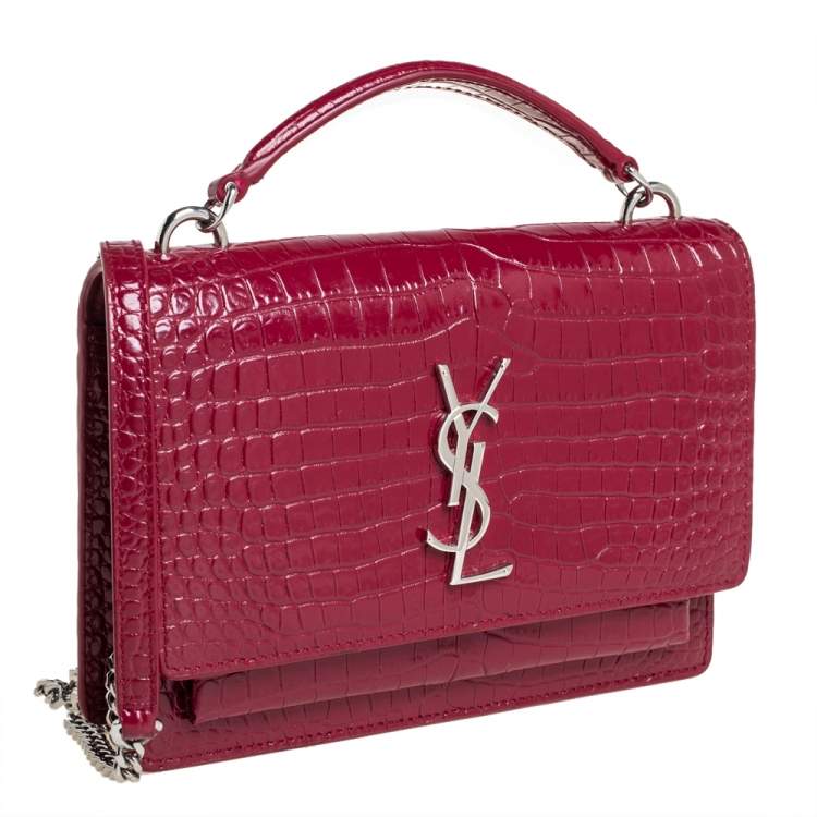 Pre Owned Saint Laurent Red Croc Leather Sunset Crossbody Bag
