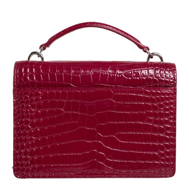 Pre Owned Saint Laurent Red Croc Leather Sunset Crossbody Bag