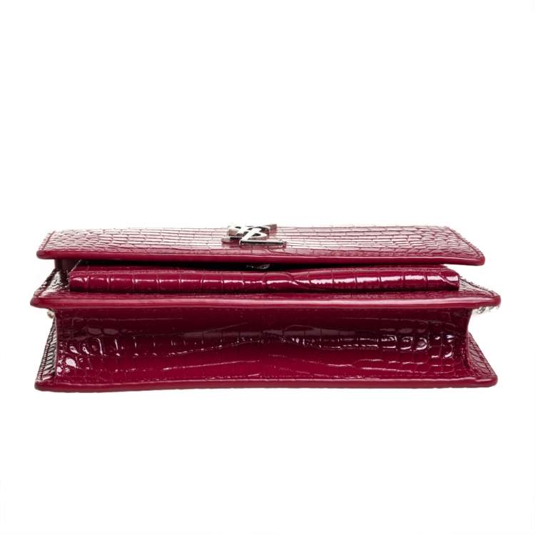 Pre Owned Saint Laurent Red Croc Leather Sunset Crossbody Bag
