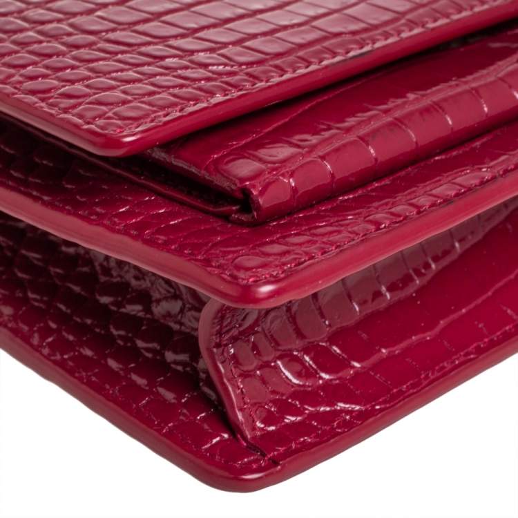 Pre Owned Saint Laurent Red Croc Leather Sunset Crossbody Bag