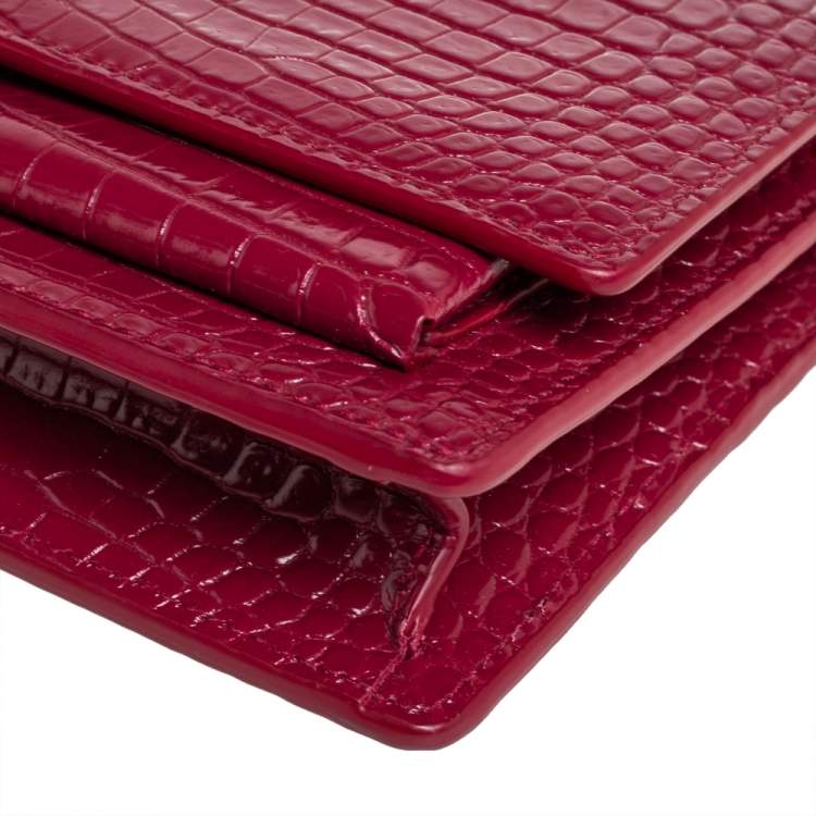Pre Owned Saint Laurent Red Croc Leather Sunset Crossbody Bag