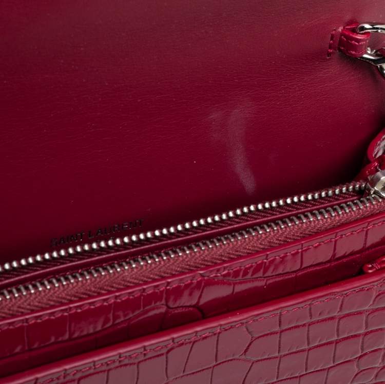 Pre Owned Saint Laurent Red Croc Leather Sunset Crossbody Bag