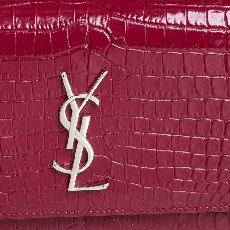 Pre Owned Saint Laurent Red Croc Leather Sunset Crossbody Bag