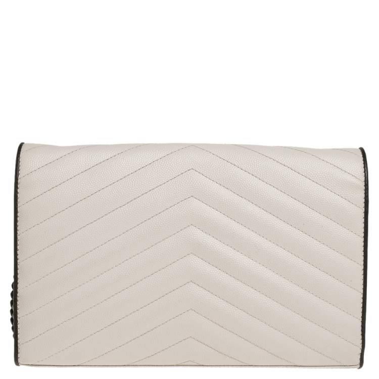 Pre Owned Saint Laurent White/Black Matelasse Leather Monogram Envelope Wallet on Chain