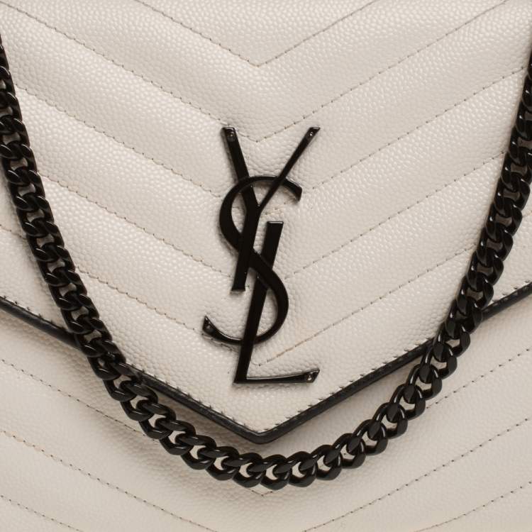 Pre Owned Saint Laurent White/Black Matelasse Leather Monogram Envelope Wallet on Chain