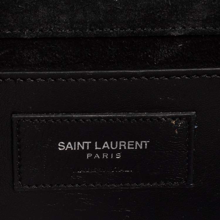 Pre Owned Saint Laurent Black Croc Embossed Leather Medium Kate Tassel Shoulder Bag
