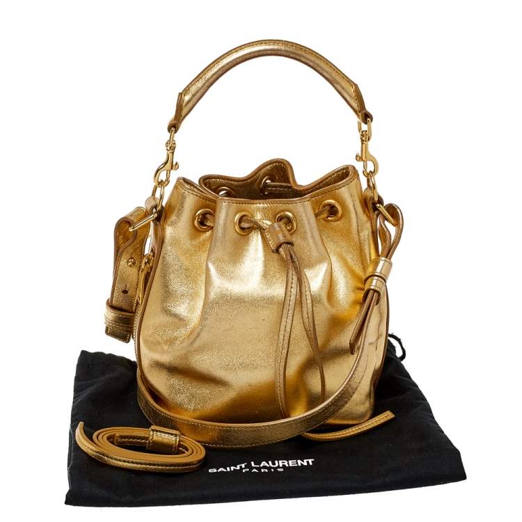 Pre Owned Saint Laurent Metallic Gold Leather Emmanuelle Drawstring Bucket Bag
