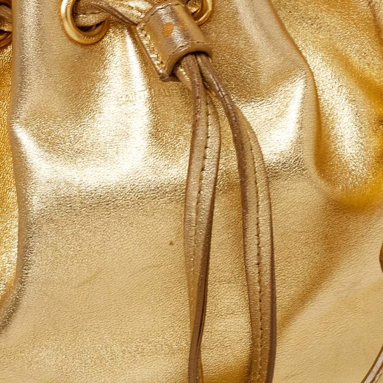 Pre Owned Saint Laurent Metallic Gold Leather Emmanuelle Drawstring Bucket Bag