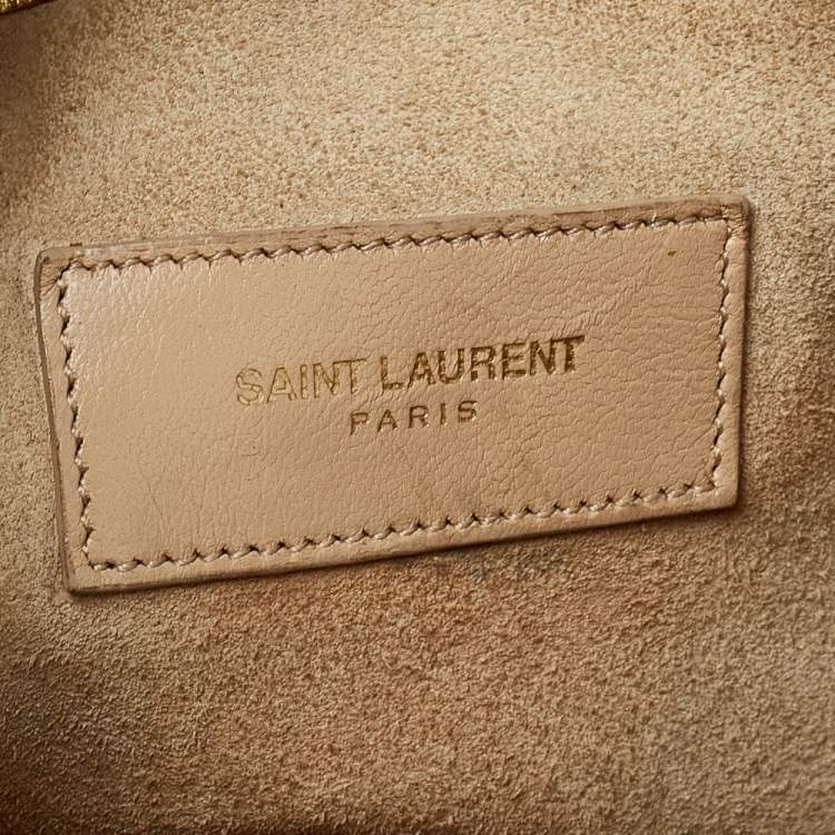 Pre Owned Saint Laurent Metallic Gold Leather Emmanuelle Drawstring Bucket Bag
