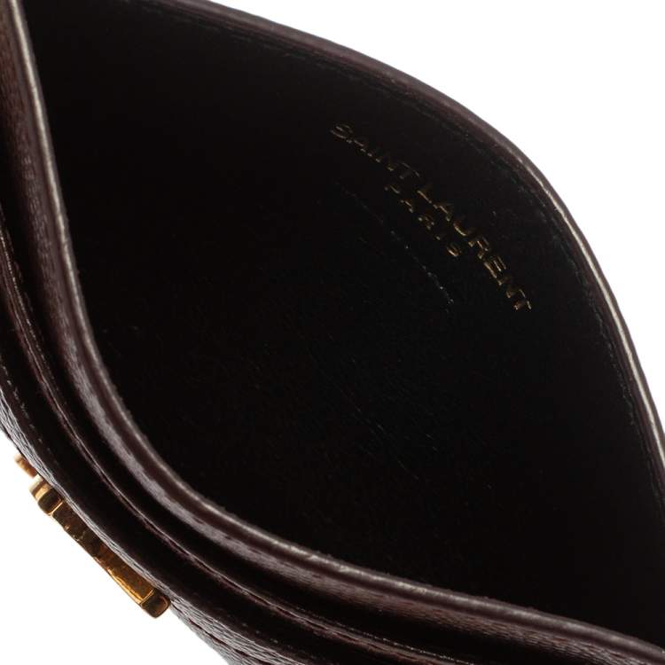 Pre Owned Saint Laurent Maroon Matelasse Leather Monogram Card Holder 