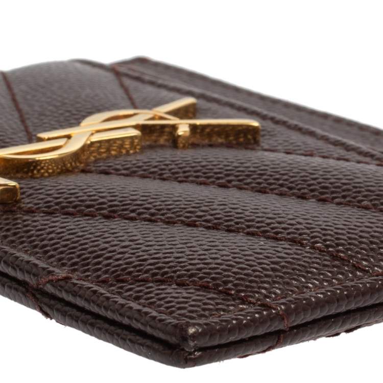 Pre Owned Saint Laurent Maroon Matelasse Leather Monogram Card Holder 
