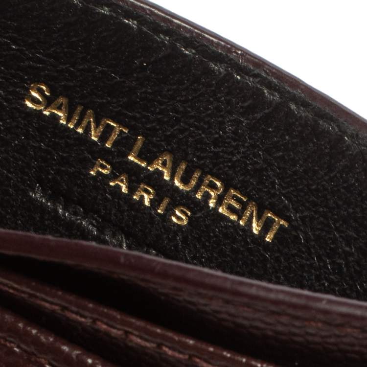 Pre Owned Saint Laurent Maroon Matelasse Leather Monogram Card Holder 