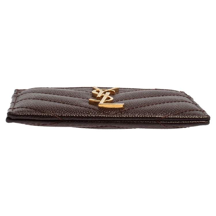Pre Owned Saint Laurent Maroon Matelasse Leather Monogram Card Holder 