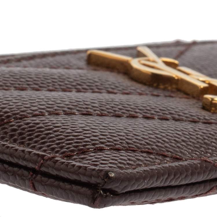 Pre Owned Saint Laurent Maroon Matelasse Leather Monogram Card Holder 