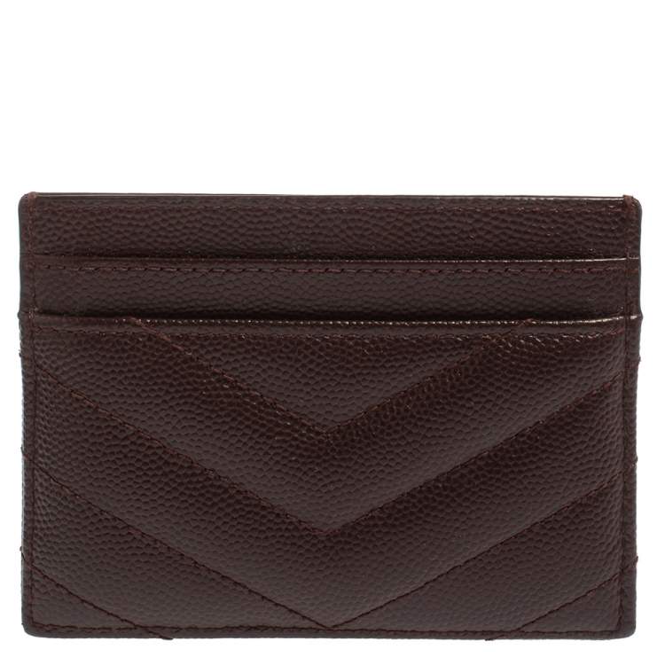 Pre Owned Saint Laurent Maroon Matelasse Leather Monogram Card Holder 