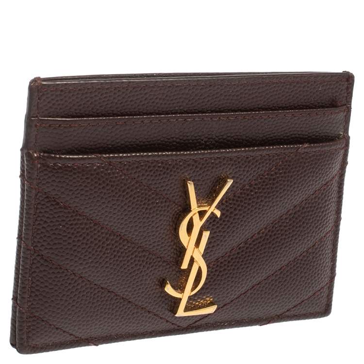 Pre Owned Saint Laurent Maroon Matelasse Leather Monogram Card Holder 