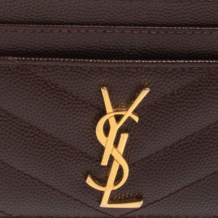 Pre Owned Saint Laurent Maroon Matelasse Leather Monogram Card Holder 