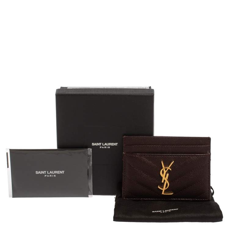 Pre Owned Saint Laurent Maroon Matelasse Leather Monogram Card Holder 