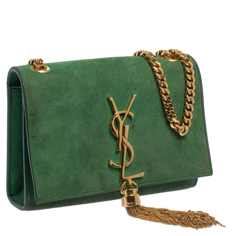 Pre Owned Saint Laurent Green Suede Small Kate Tassel Crossbody Bag