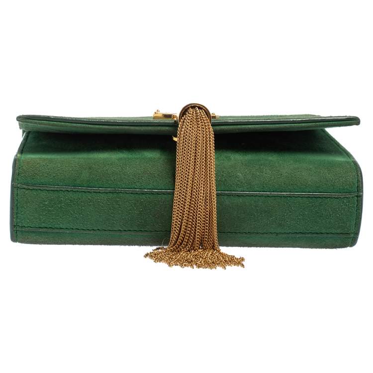 Pre Owned Saint Laurent Green Suede Small Kate Tassel Crossbody Bag
