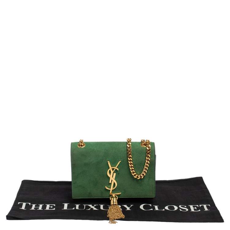 Pre Owned Saint Laurent Green Suede Small Kate Tassel Crossbody Bag