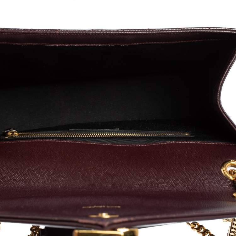 Pre Owned Saint Laurent Burgundy Chevron Quilted Leather Monogram Envelope Shoulder Bag